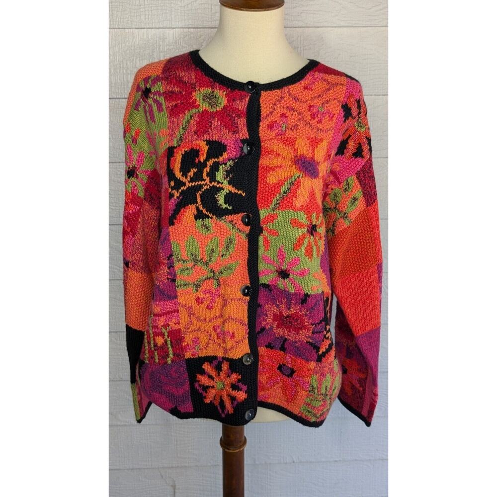 Vintage Susan Bristol Womens Cardigan Sweater Size Large Hand Embroidered